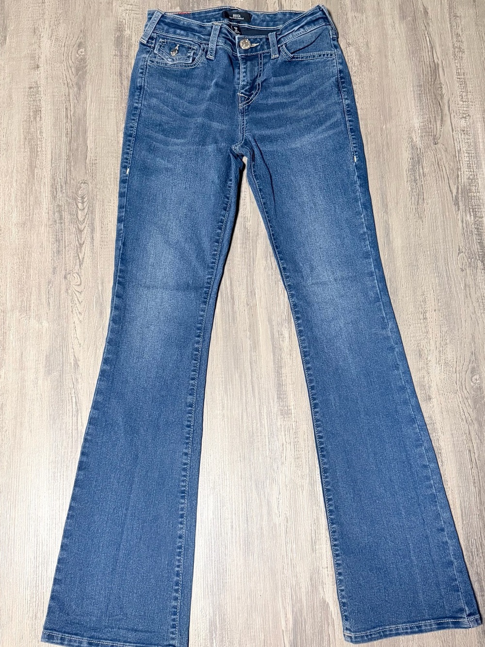 True Religion Women’s Medium Wash Blue Denim Bootcut Mid Rise Flare Jeans